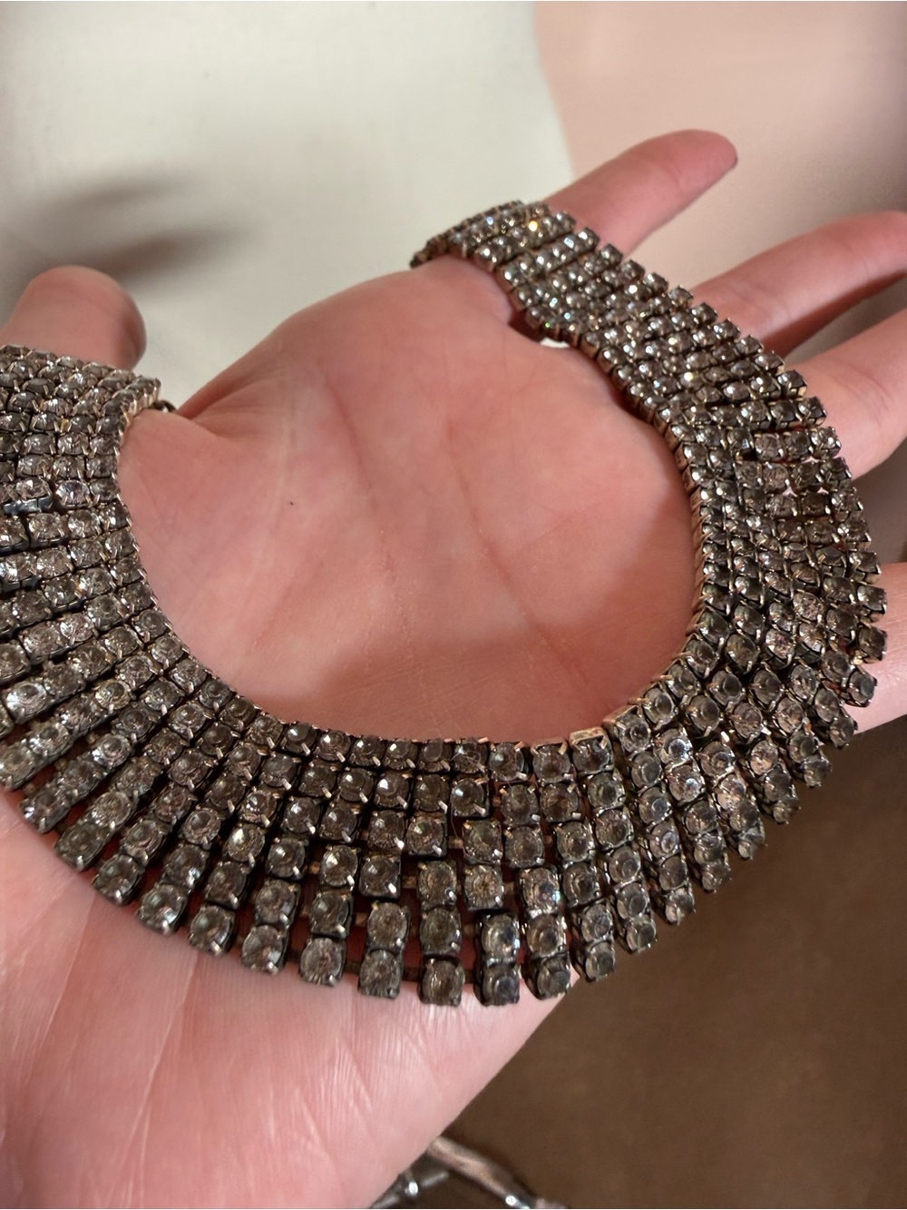 Vintage Art deco Retro Five Rows Rhinestone Wide choker Necklace prom Wedding